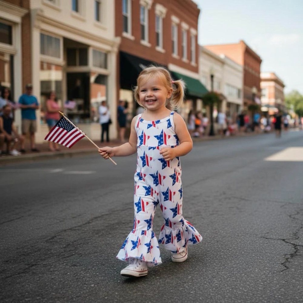USA Star Bell Bottom Jumpsuit | Girls 4th of July Outfit